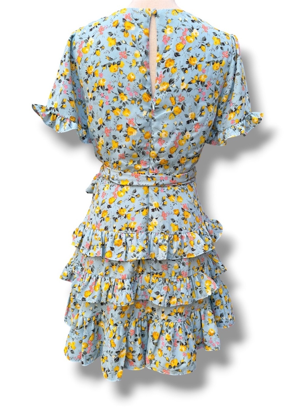 NWOT Lulu's  Floral Tiered Ruffle Mini Dress Size- M Fairy Wedding Guest Dainty - Picture 5 of 10